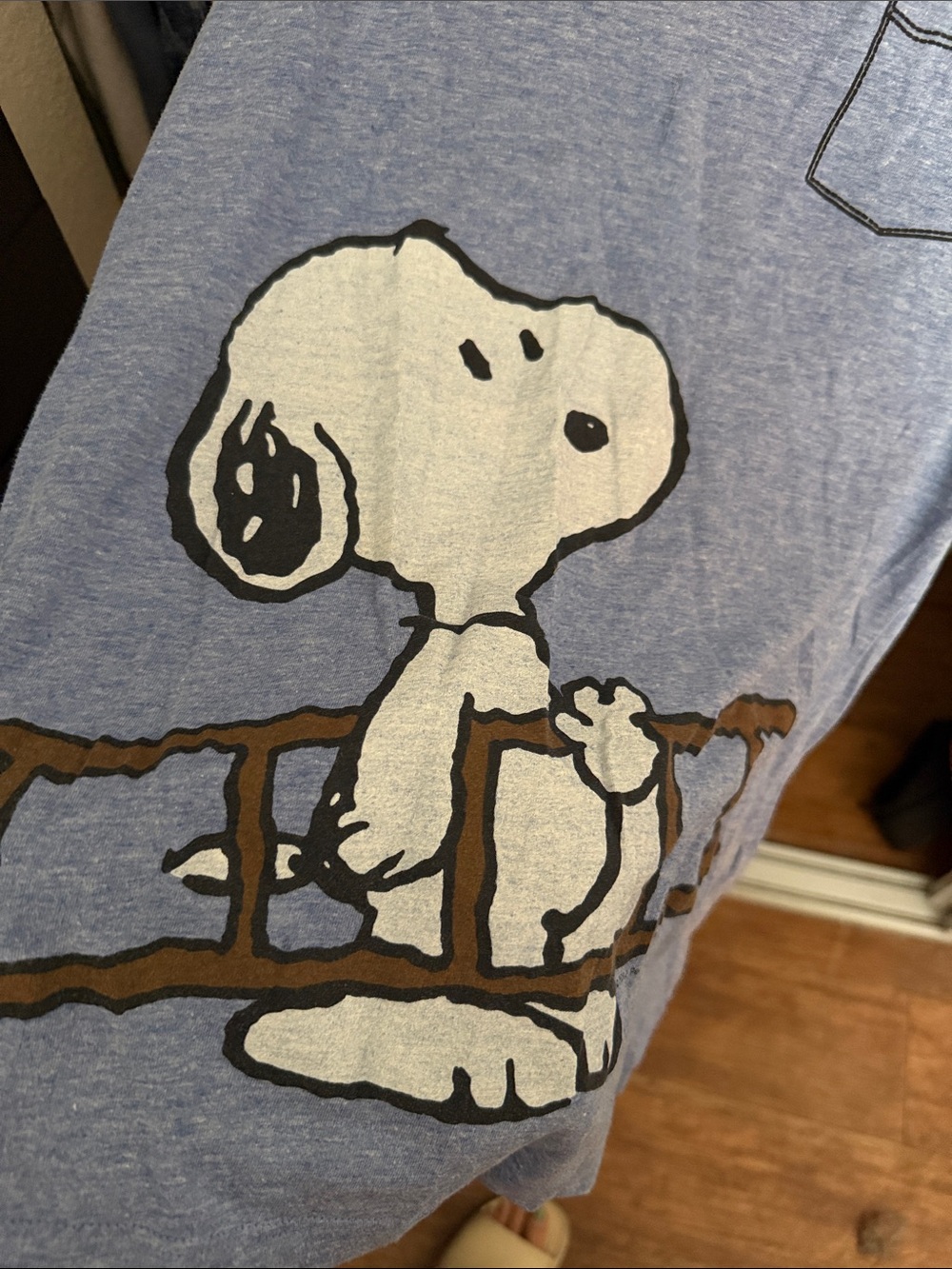 Peanuts Blue V-Neck Tee with Snoopy & Woodstock Pocket Art - Picture 3 of 4